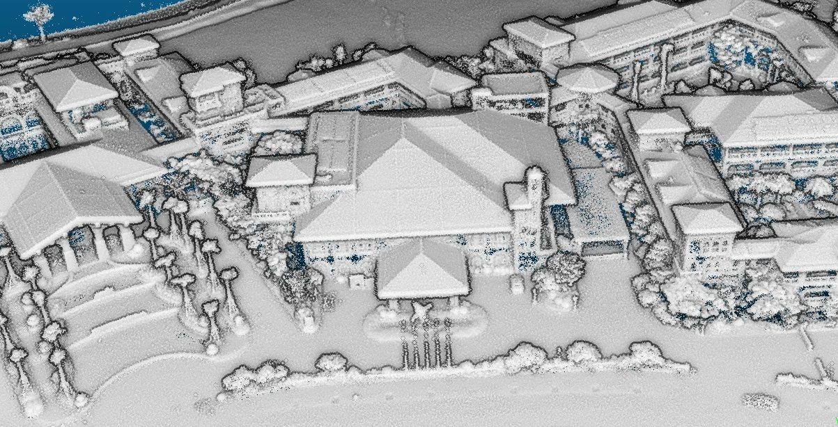 FastMVS dense point cloud — building detail